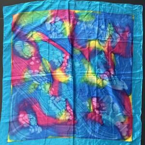 Handcrafted Multicolor Tie Dye 100% Silk Scarf 34"x 35" Rolled Edge Handsewn
